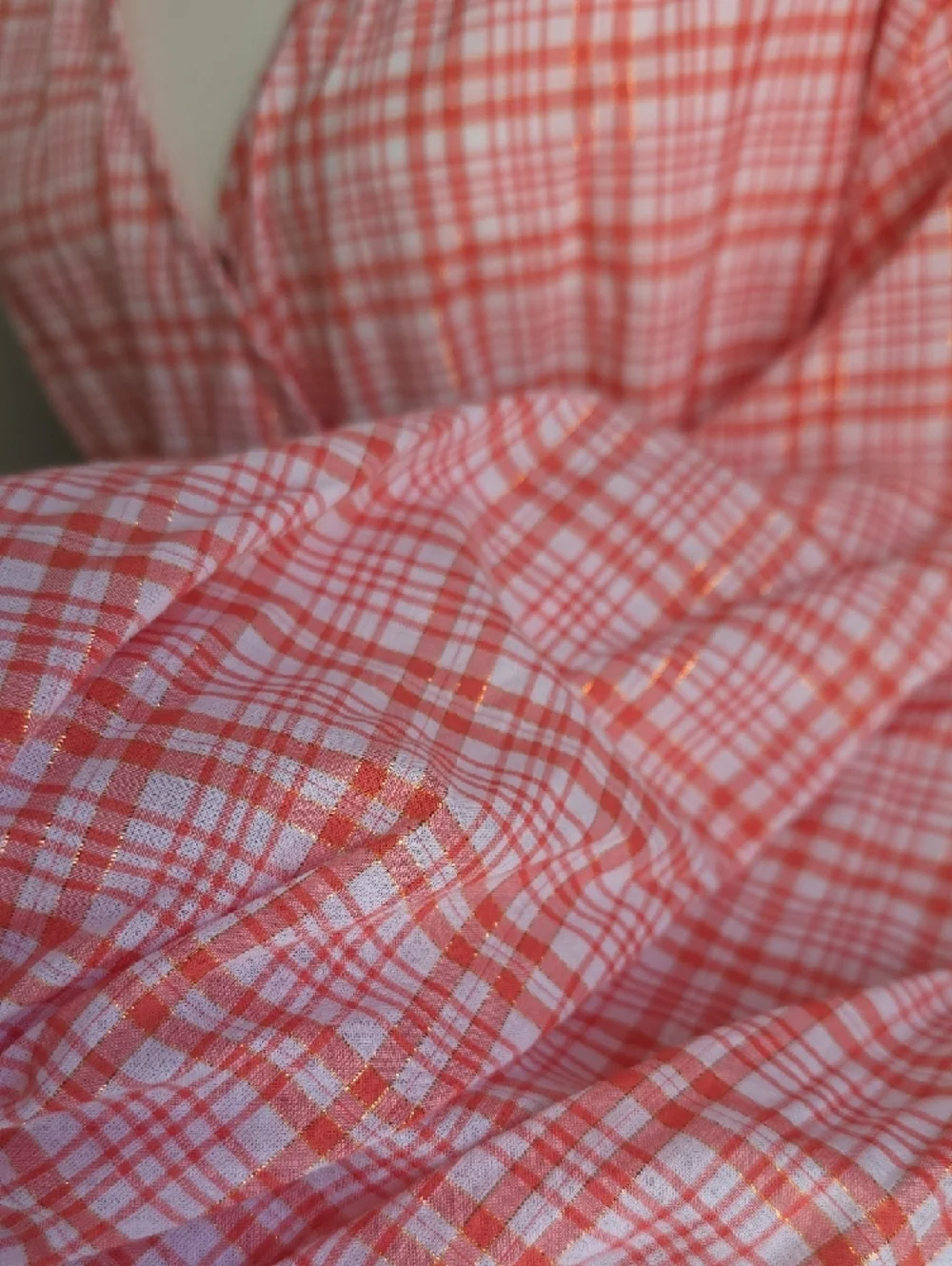 Michael Kors Coral Pink Plaid V-Neck Tie-Waist Mini Dress Size Large NWOT